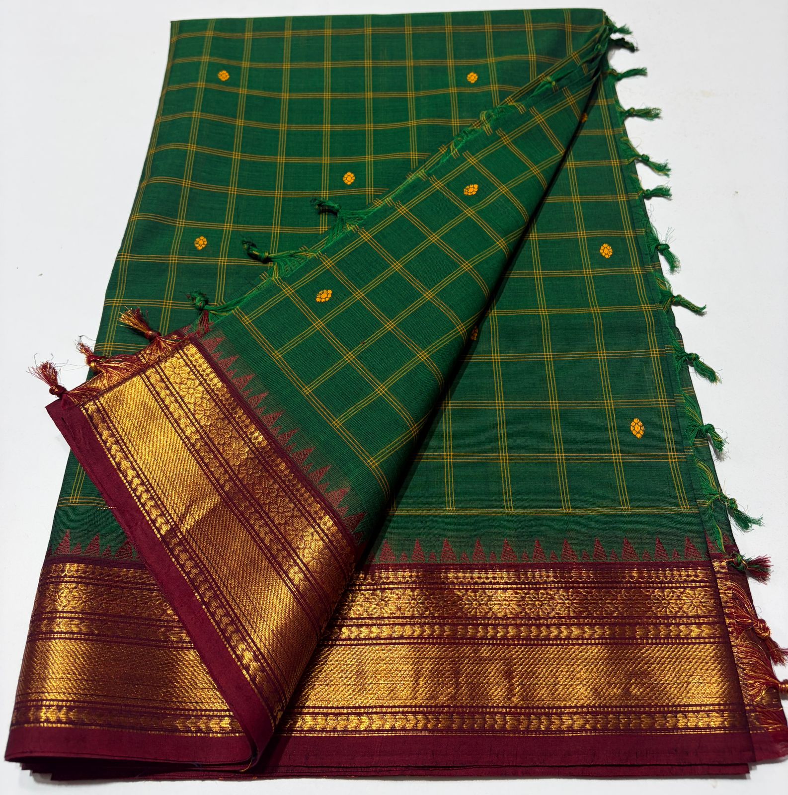 Chettinad Mangalagiri Cotton Saree with temple border Silks